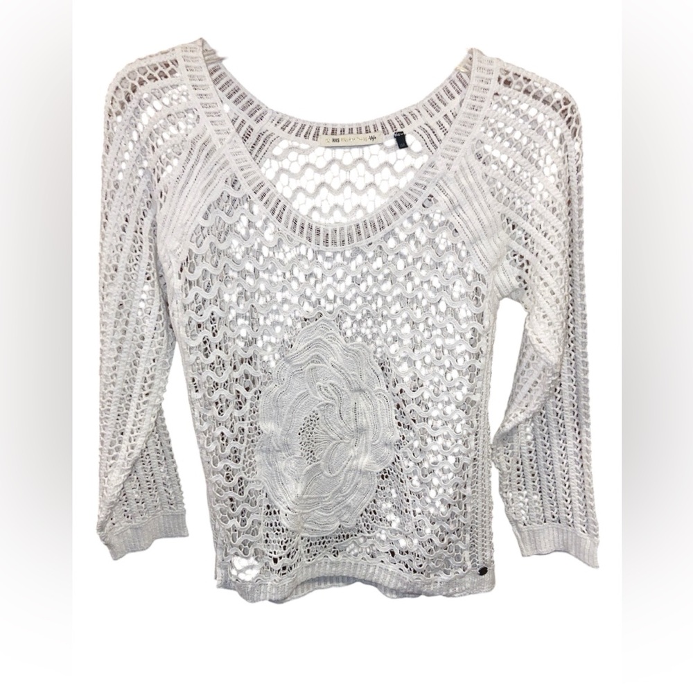 IKKS We are Young girls size 10 crocheted long sleeve white sweater